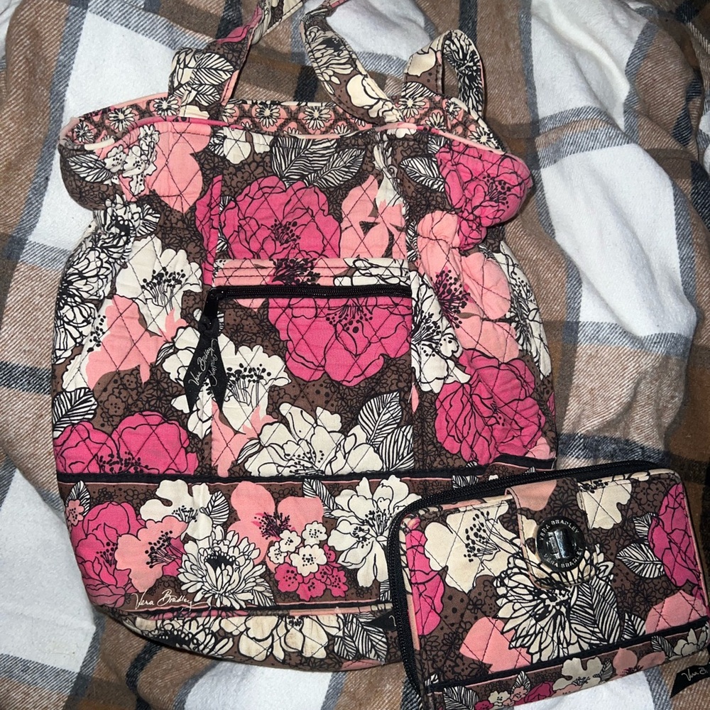 Vera Bradley Floral Pink and Brown Women's Bag Set